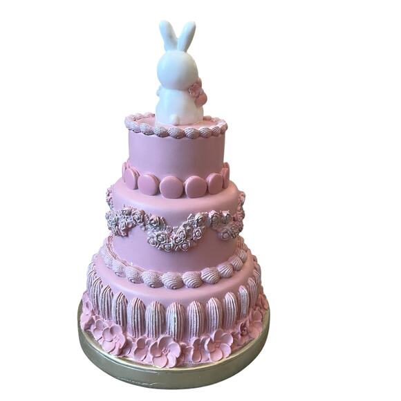 Sweet Treats 13in Pink Floral Easter Bunny Faux Cake with Macaroons Decor NEW - Picture 9 of 16